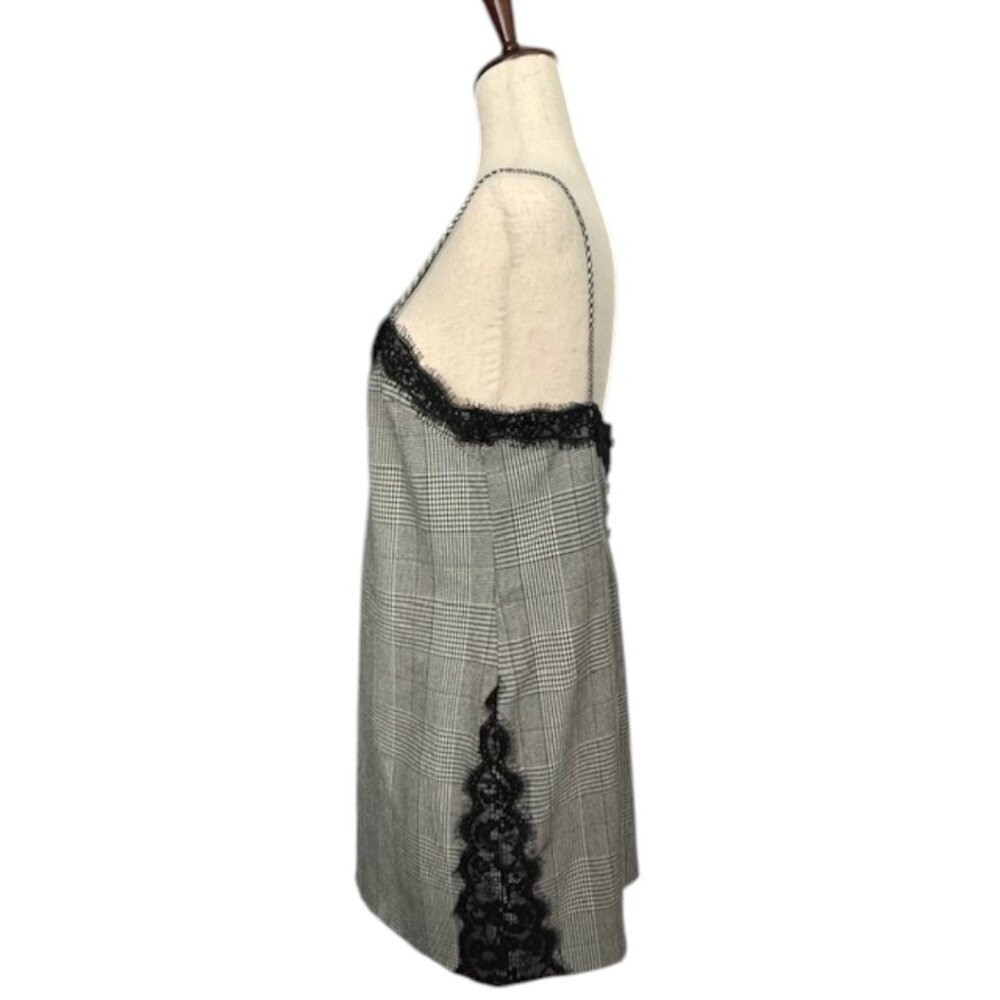 Zara Women TRF Collection Dress Black White Plaid Lace Trim Slip Mini Medium EUC - Picture 6 of 16